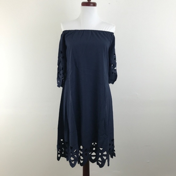 Zaful Dresses & Skirts - Zaful Blue Laser Cut Off The Shoulder Dress M